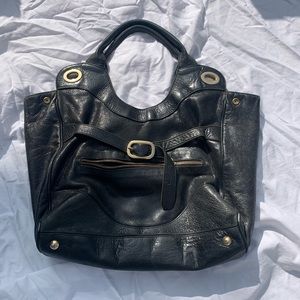 vintage leather hobo bag with gold tone hardware